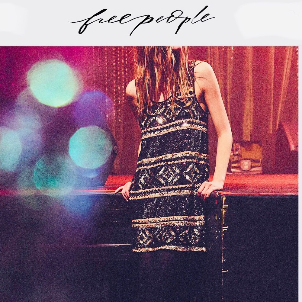FREE PEOPLE Sequin Mini Dress, Black Gold